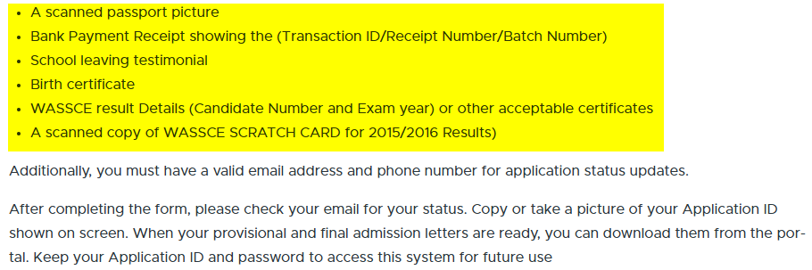 Information before starting the application